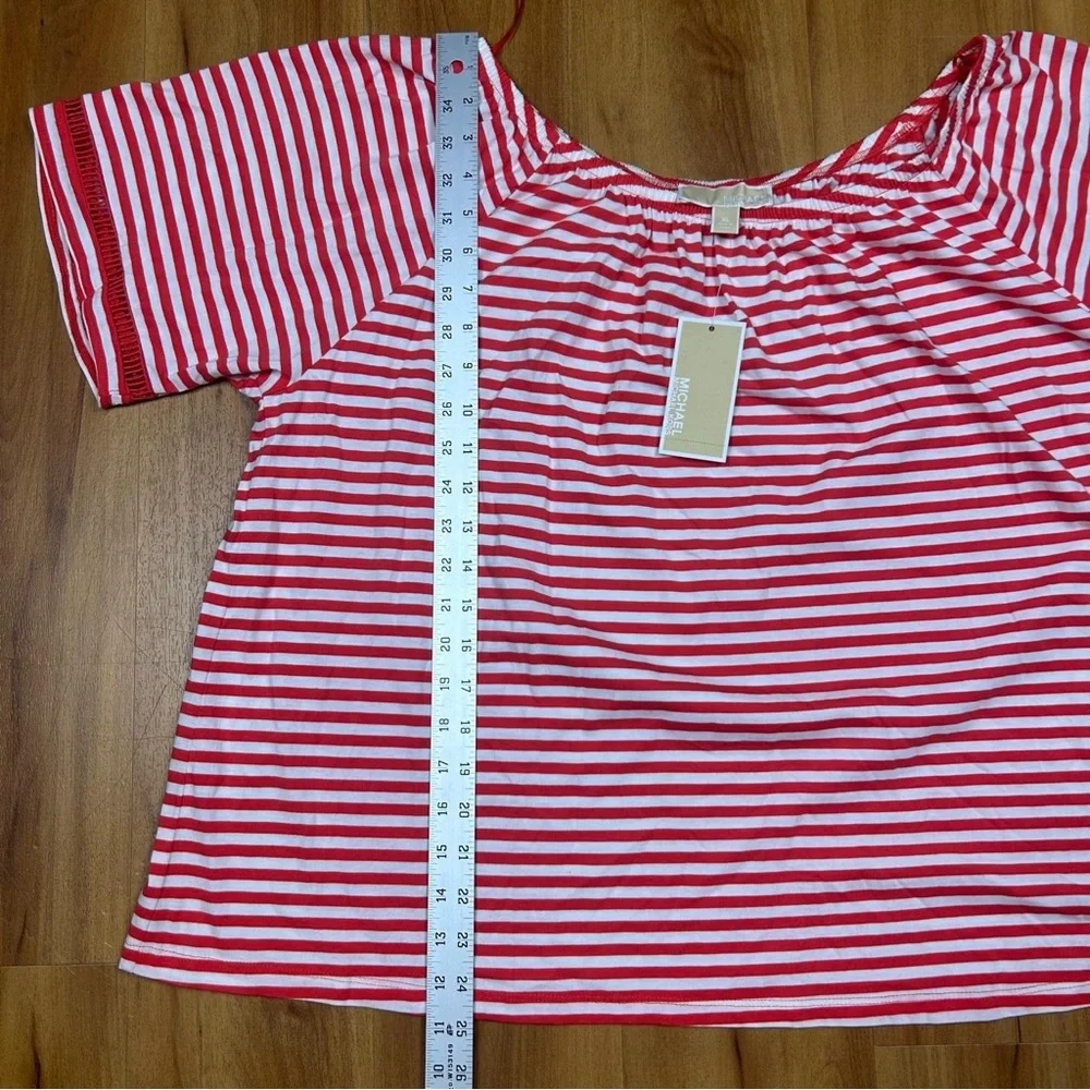 Michael Kors White and Red Boxy Short Sleeve Blouse Size‎ XL